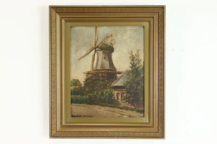 Main image of Varel Mill Antique German Original Oil Painting, Vogt 15.5"