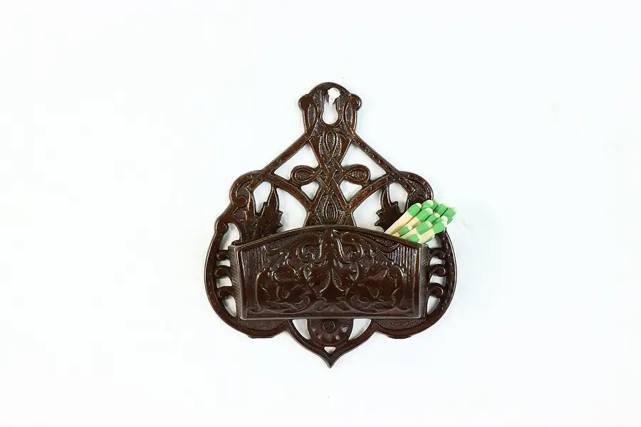 Main image of Victorian Antique Cast Iron Bronze Patinated Wall Hanging Match Holder