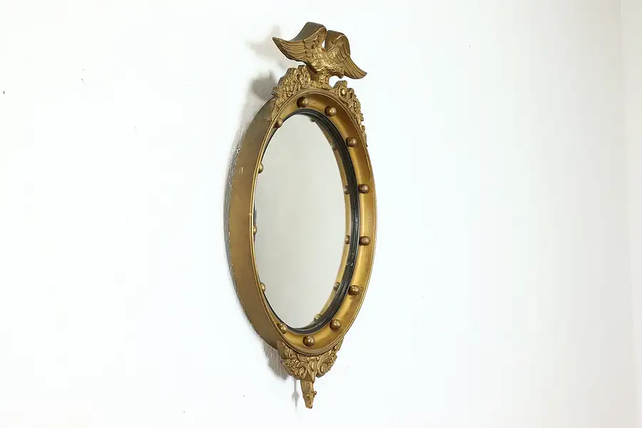 Main image of Federal Style Antique Convex Glass Gold Wall Mirror with Eagle