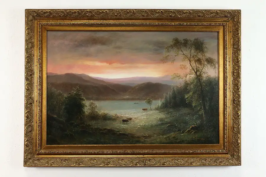 Main image of "The River Valley at Sunset" Vintage Original Oil Painting, Scott 44.5"