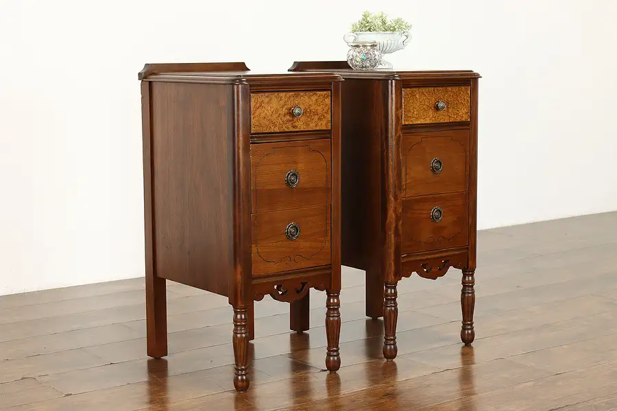 Main image of Pair of Traditional Antique Walnut Nightstands, End or Lamp Tables Joerns