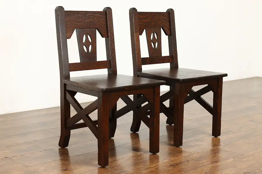 Main image of Pair of Arts & Crafts Mission Oak Antique Dining, Office or Game Chairs