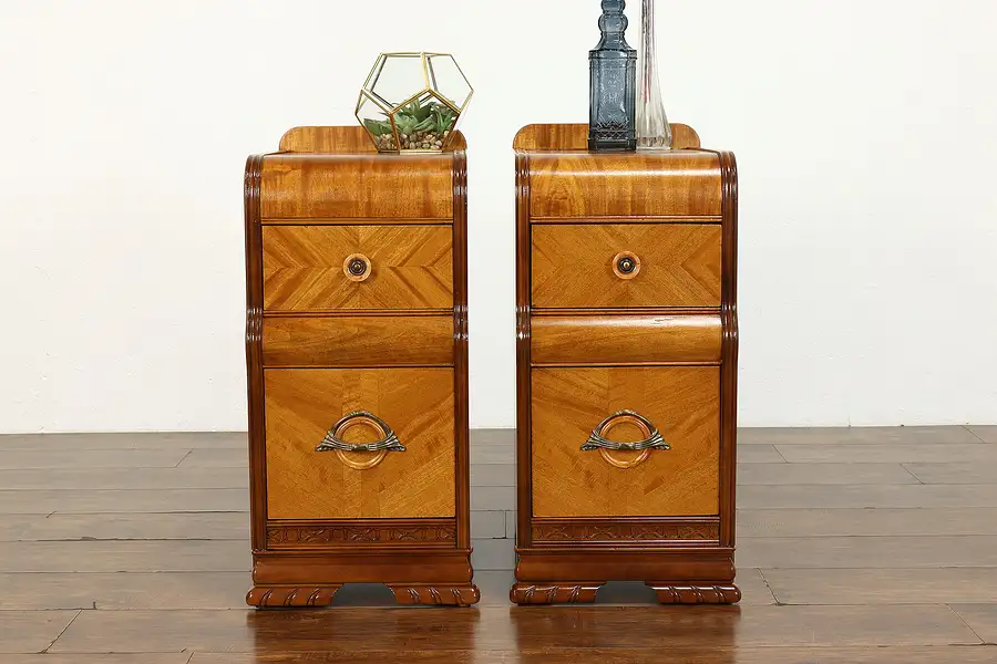 Main image of Pair of Art Deco Vintage Waterfall Nightstands or End Tables, Bakelite