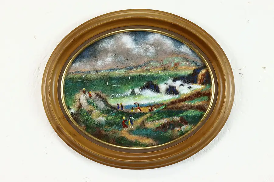 Main image of Bay Winds Original Vintage Oval Enamel on Copper Plate, Bertheru 12.5"