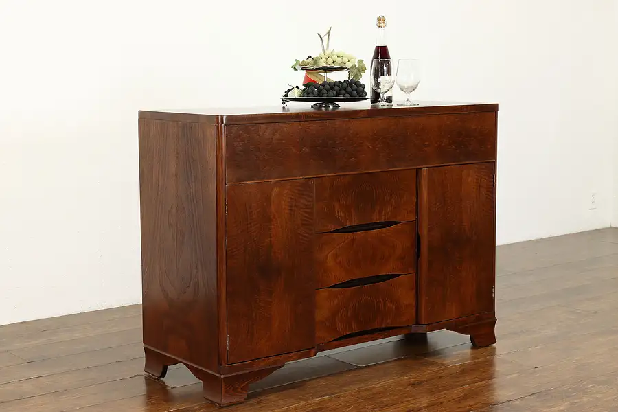 Main image of Art Deco Vintage Walnut Sideboard, Server, Buffet or Bar Cabinet