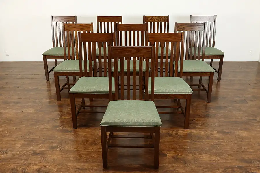 Main image of Set of 10 Vintage Arts & Crafts, Mission Oak Dinning or Conference Chairs