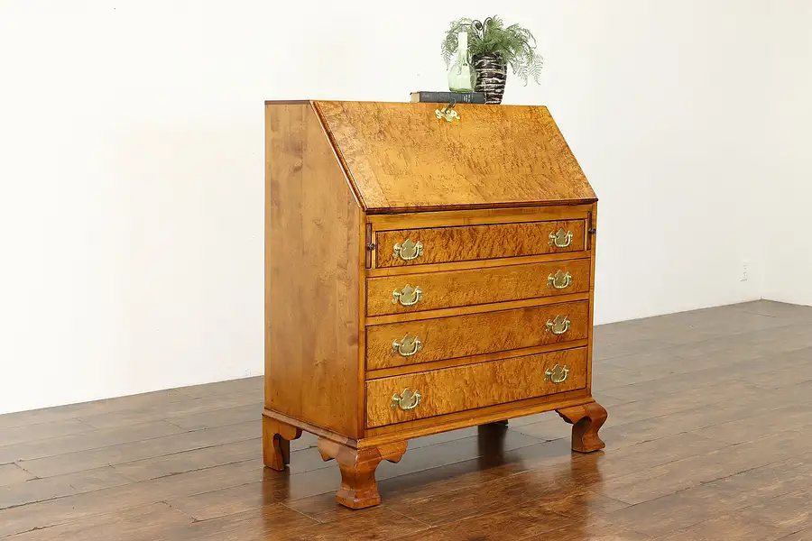 Main image of Georgian Vintage Birdseye Curly Maple Secretary Desk, Secret Compartments