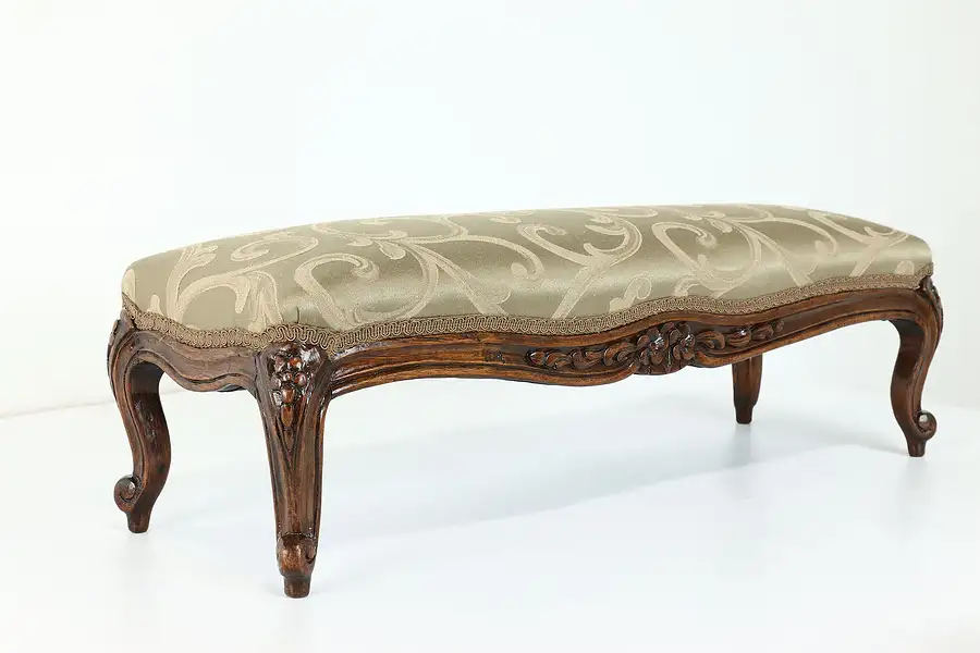 Main image of Country French Vintage Carved Fruitwood Footstool Kneeler, New Upholstery