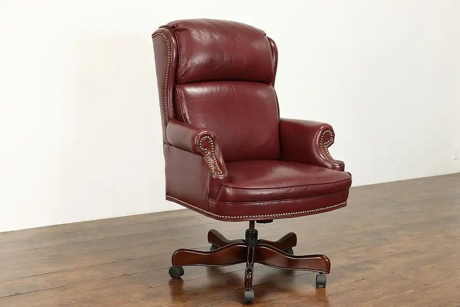 Main image of Traditional Vintage Leather Swivel & Adjustable Library Office Desk Chair