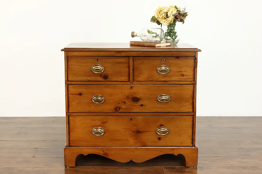 Main image of English Farmhouse Pine Antique 1830's Hand Made Linen Chest or Dresser