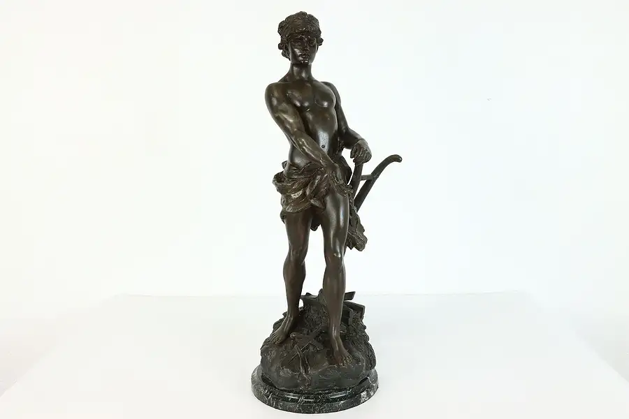 Main image of Art Nouveau Antique Man & Plow Statue on Marble Base after Moreau