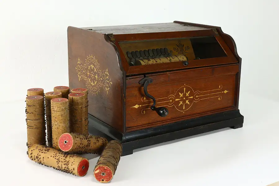 Main image of Victorian Walnut Concert Roller or Cob Organ, Crank Operated, 11 Cobs