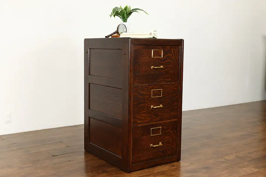 Main image of Oak Craftsman Antique 3 Drawer Office File Cabinet, Yawman NY