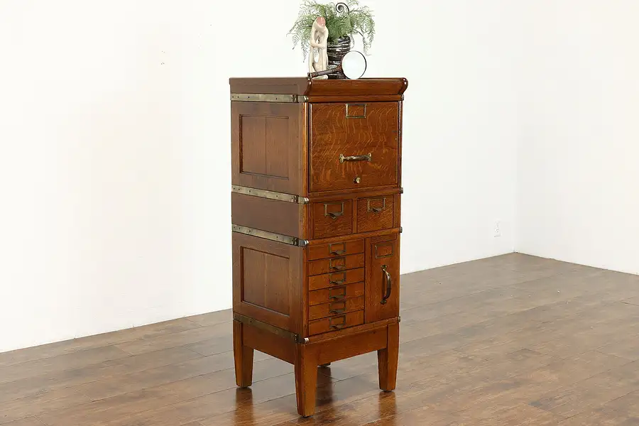 Main image of Arts & Crafts Mission Oak 10 Drawer Stacking Office File Cabinet