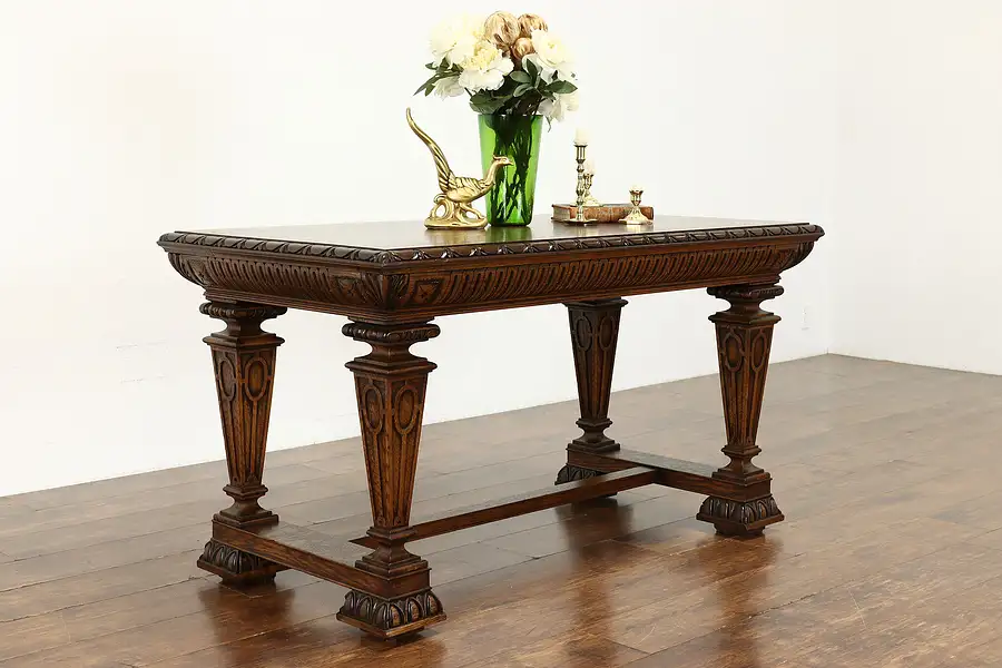 Main image of Renaissance Antique French Carved Oak Library or Hall Table, Office Desk