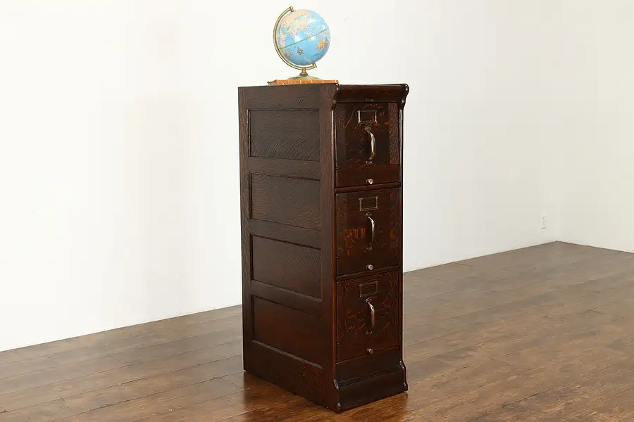 Main image of Oak Antique 3 Drawer Tip Front Office File Cabinet, Globe