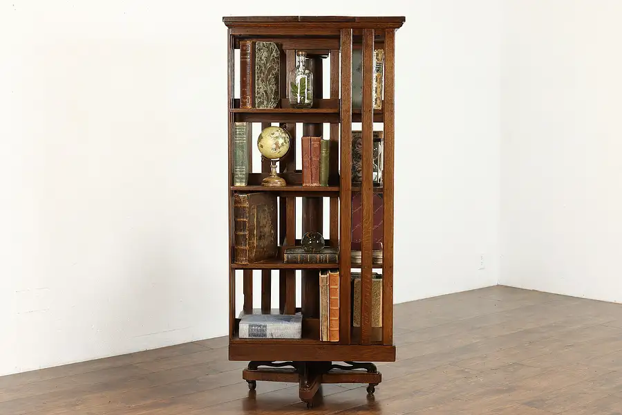 Main image of Victorian Oak Antique Spinning Chairside Revolving Bookcase