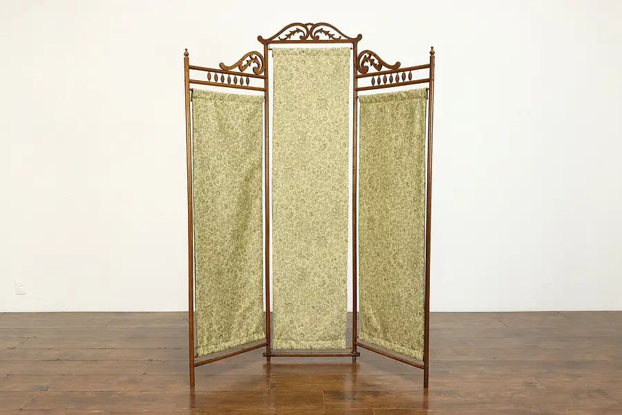 Main image of Victorian Eastlake Antique Oak Triple Dressing Screen, New Upholstery