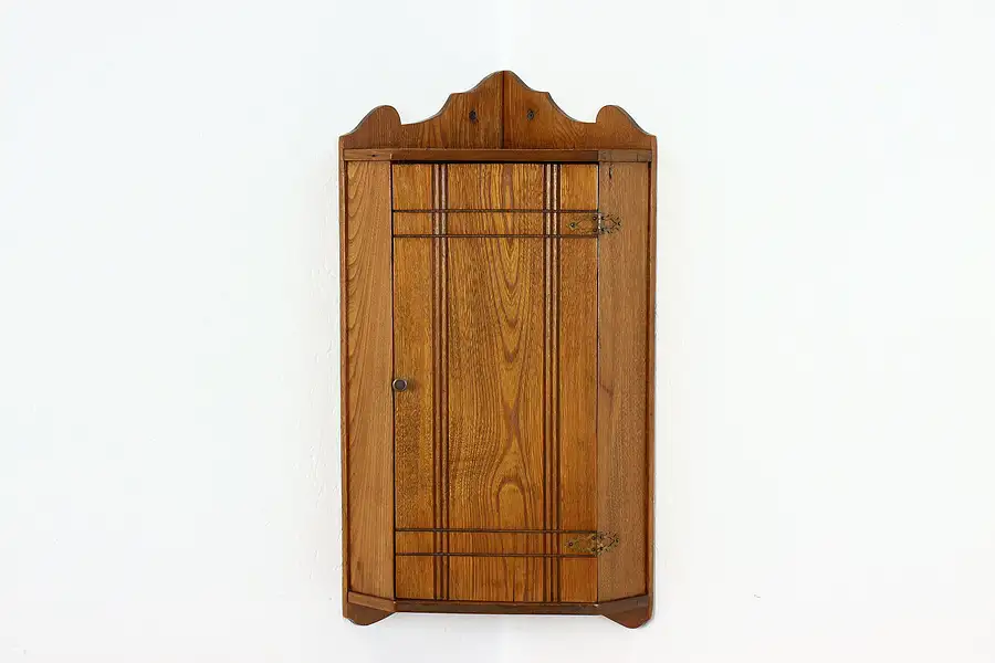 Main image of Victorian Eastlake Antique Elm Wall Hanging Corner Cabinet or Cupboard