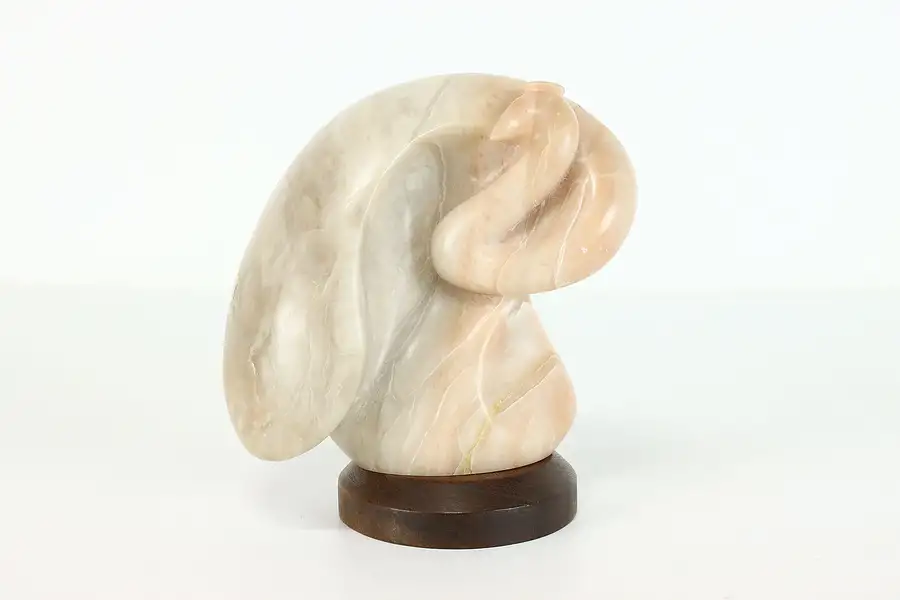 Main image of Marble Vintage Carved Peacock Bird Sculpture on Mahogany Base, Miller