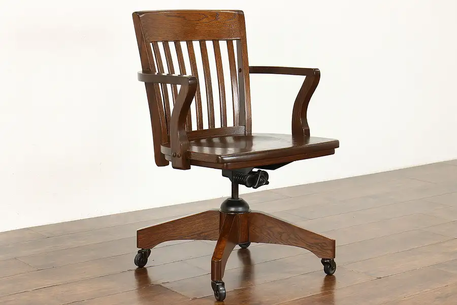 Main image of Arts & Crafts Mission Vintage Oak Adjustable Swivel Office Desk Chair