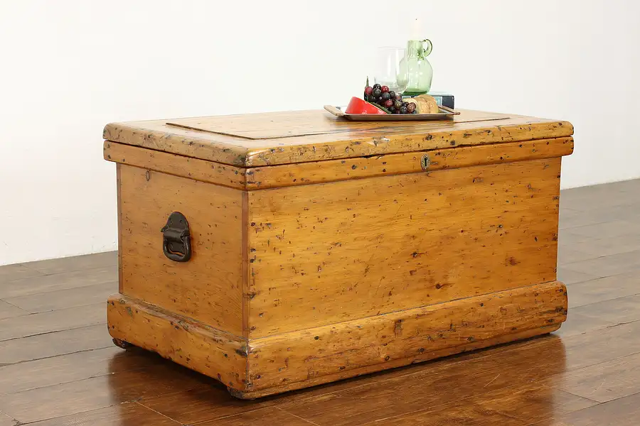 Main image of Country Pine 1890 Antique Farmhouse Pine Trunk, Chest or Coffee Table