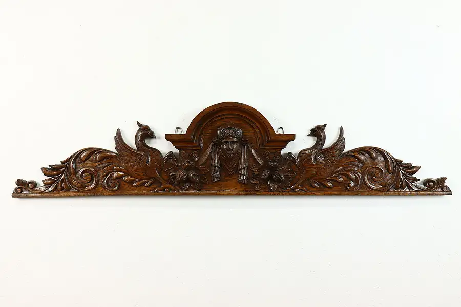 Main image of Italian Renaissance Antique Architectural Salvage Oak Crest, Carved Face