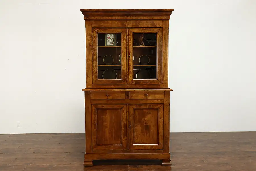 Main image of Farmhouse Antique Birch Kitchen Pantry Cupboard, Bookcase Display Cabinet