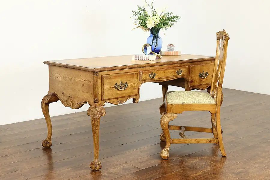 Main image of Georgian Farmhouse Style Vintage Pine Office Desk & Chair, Chapman