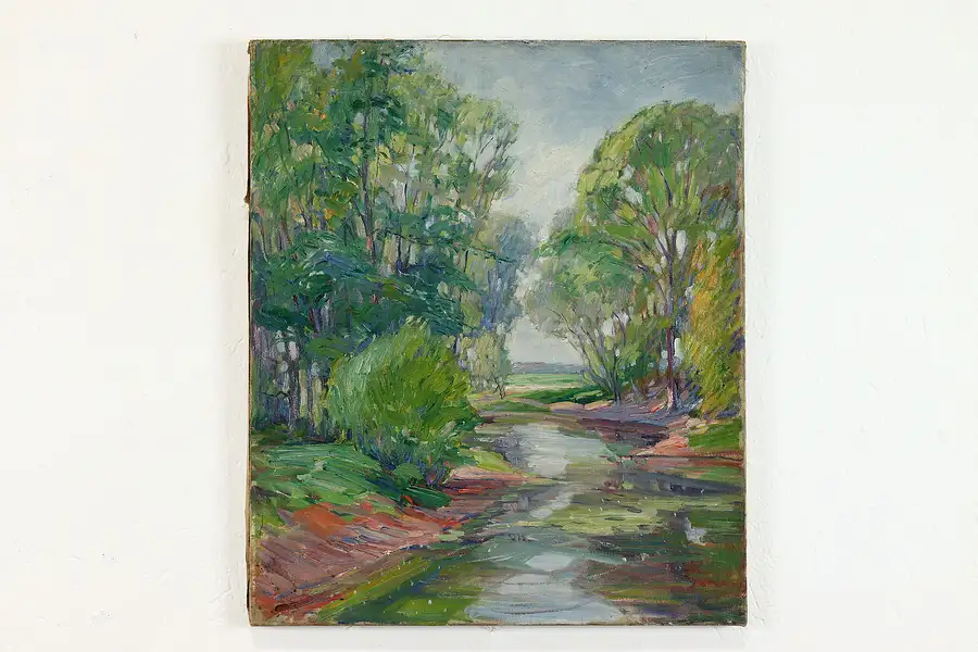 Main image of "Landscape with Creek" Vintage Original Oil Painting, Grumieaux 21"