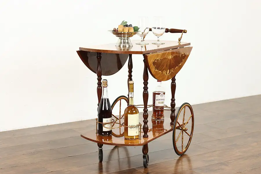 Main image of Italian Rosewood Marquetry Vintage Beverage, Dessert or Bar Cart