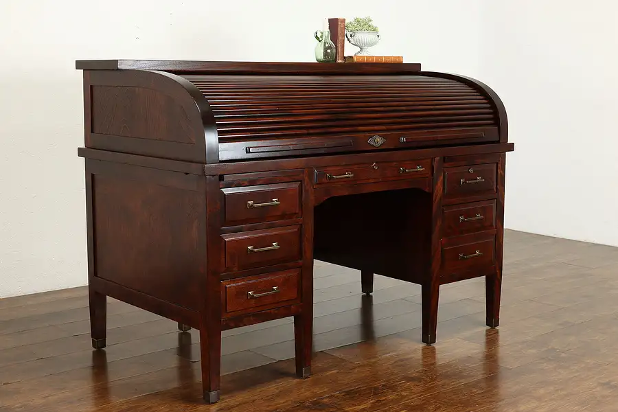 Main image of Mahogany Antique C Shape Roll Top Office or Library Desk, Revell Chicago