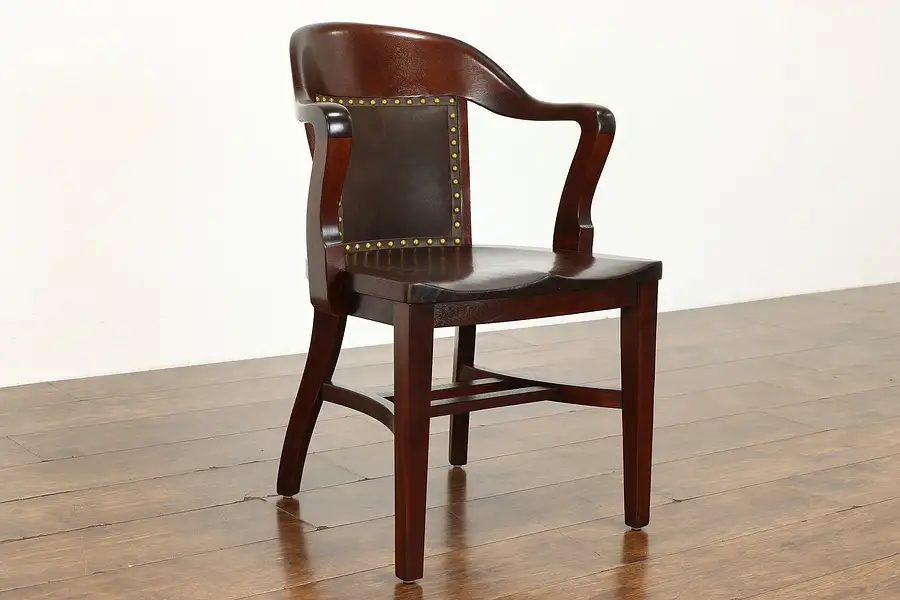 Main image of Traditional Antique Leather Back Banker, Office or Desk Chair, Andrews