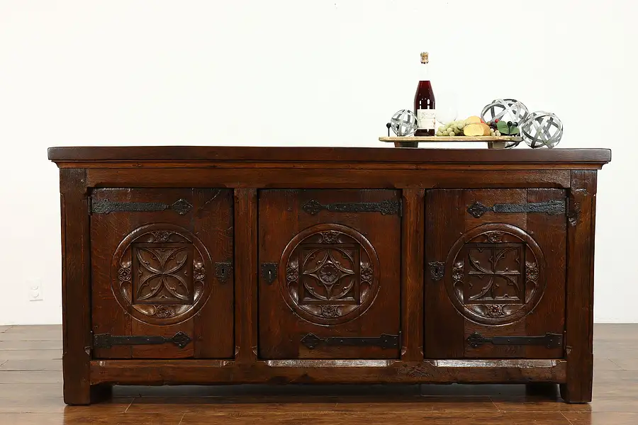 Main image of Gothic Carved Oak Antique Sideboard, Server, Buffet, Bar or TV Console