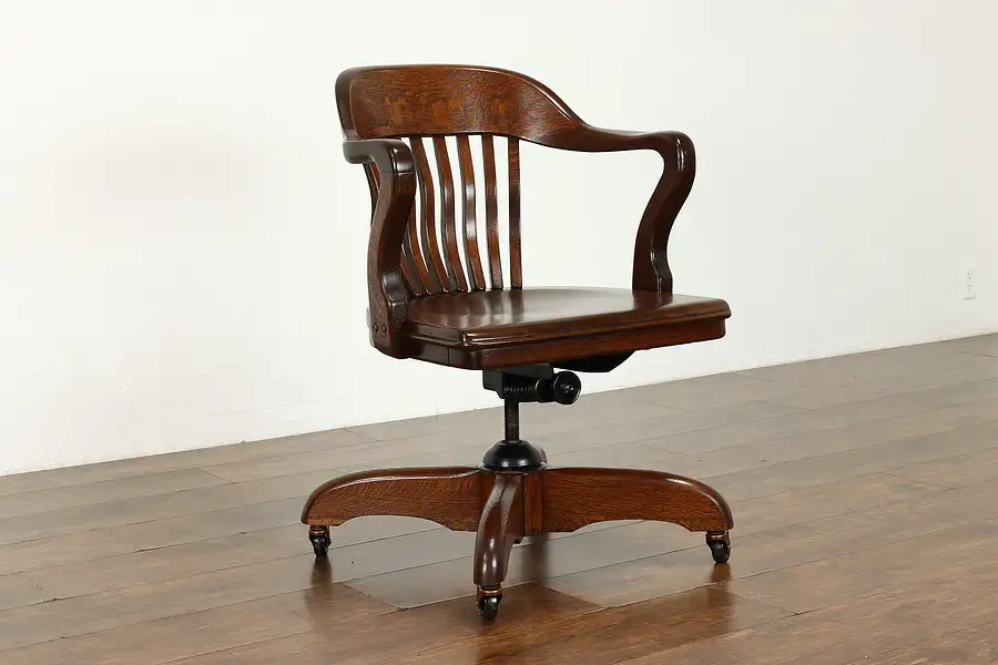 Main image of Oak Quarter Sawn Vintage Swivel & Adjustable Office or Library Desk Chair