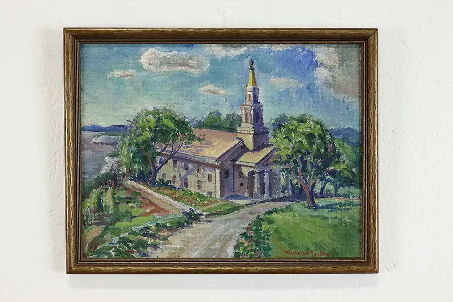 Main image of Principia College Chapel Scene Original Vintage Oil Painting Tandler 15"