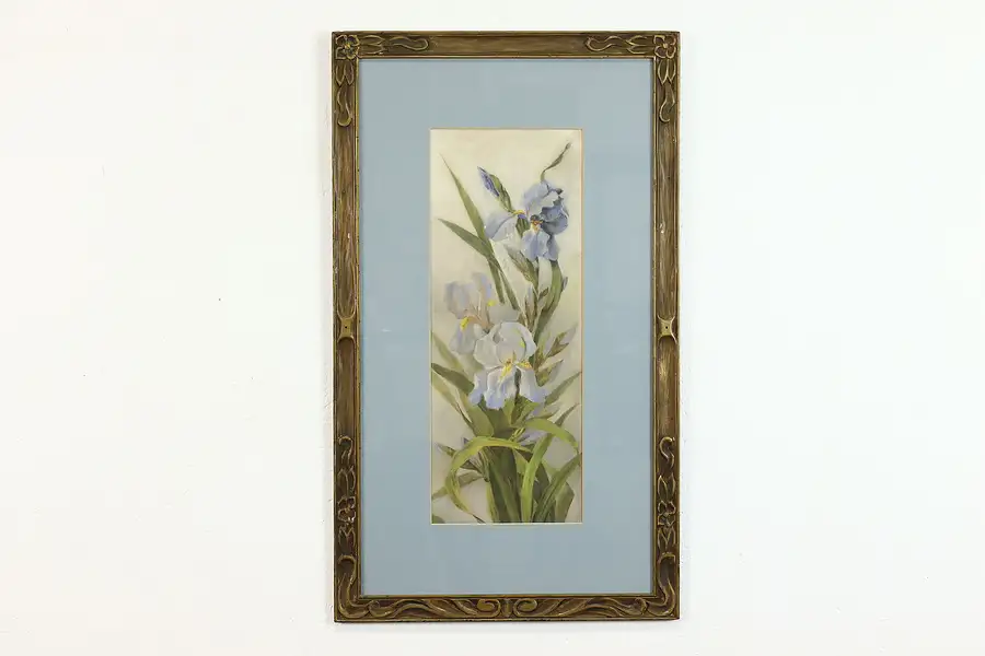 Main image of Iris Flowers Still Life Antique Original Pastel Painting 33"