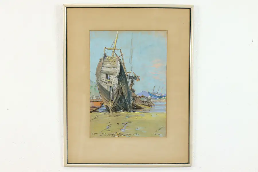 Main image of Catalina Island Shipwreck Vintage Original Pastel on Paper, R. W. P 22"