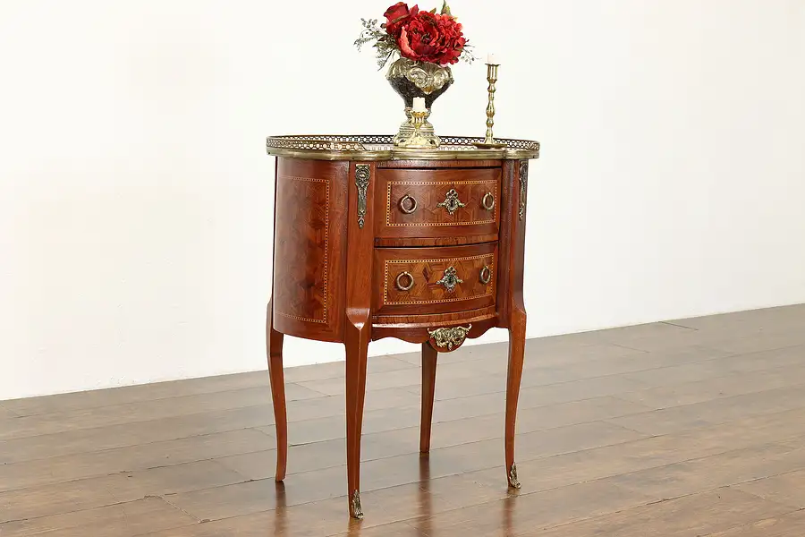 Main image of Rosewood Marquetry Antique Italian End Table or Nightstand, Marble Top