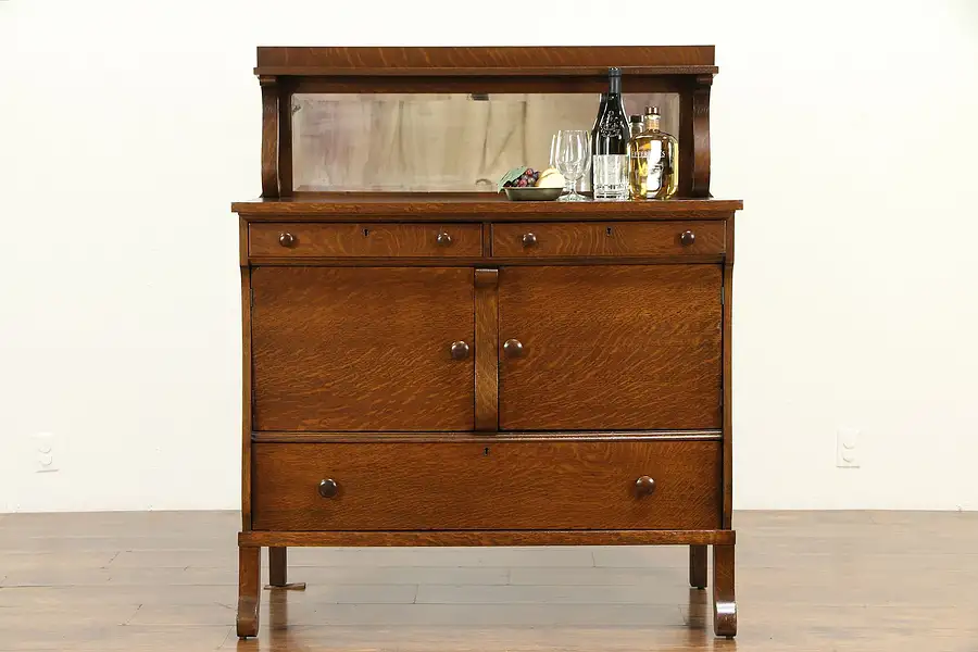 Main image of Oak Quarter Sawn Antique Sidboard, Server or Buffet, Gallery & Mirror