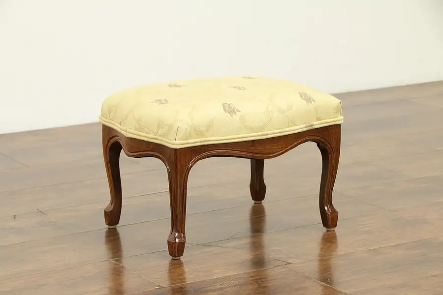 Main image of French Style Carved Ash Footstool, New Upholstery