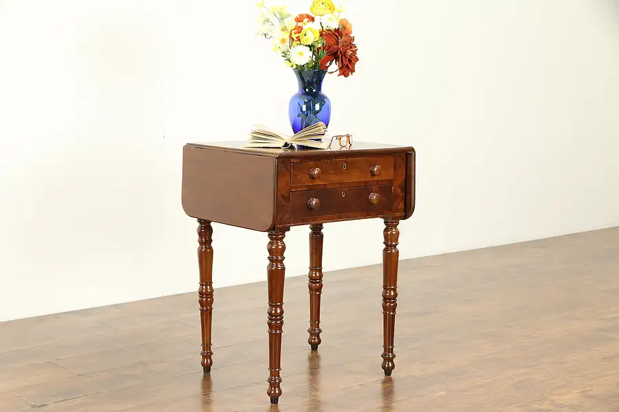 Main image of Mahogany Antique Pembroke Dropleaf Lamp or End Table, Nightstand