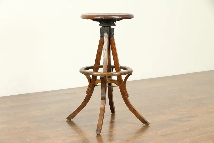 Main image of Oak Antique Swivel Drafting or Architect Stool, Becker