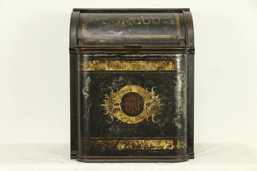 Main image of Victorian Painted Tin Antique Tea or Coffee Bin, Caddy or Hopper, Congo