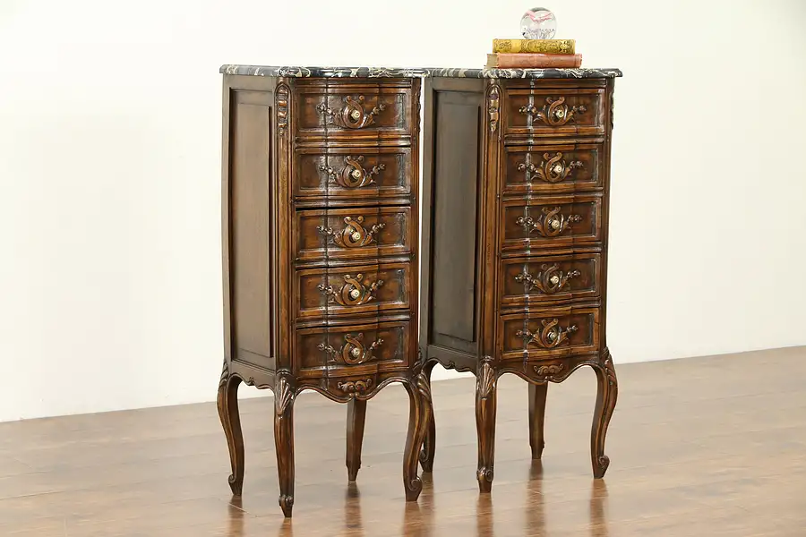 Main image of Pair of Italian Antique Marble Top Small Chests or Nightstands