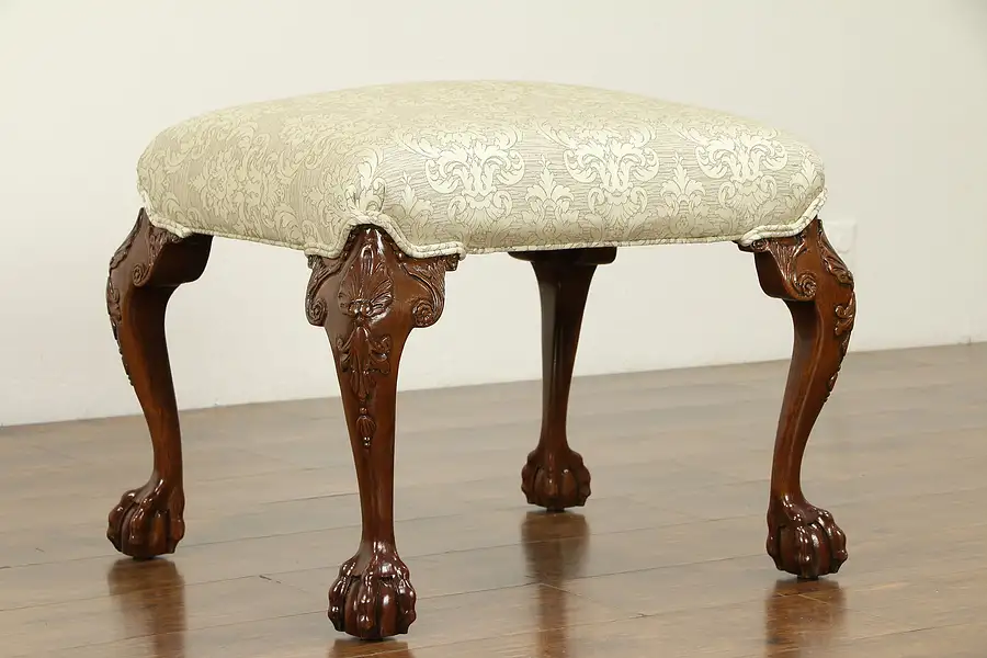 Main image of Georgian Style Vintage Mahogany Bench, Claw Feet, Baker Charleston