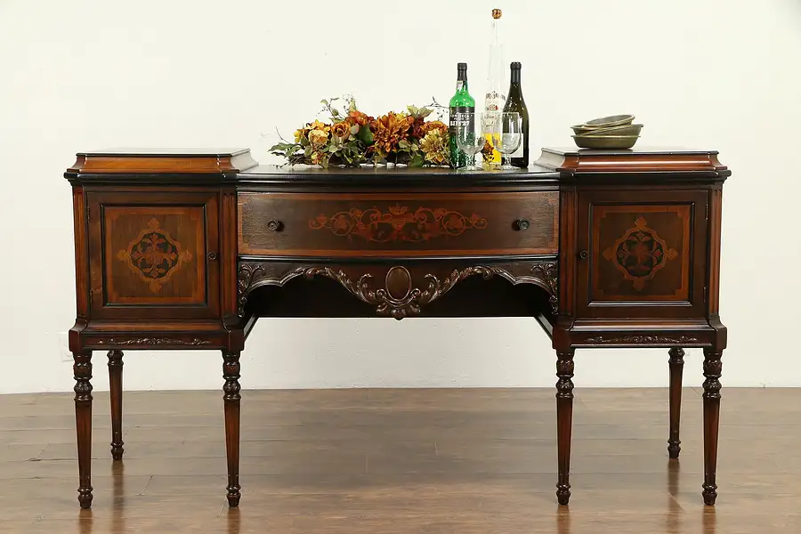 Main image of Walnut Antique Sideboard, Server, Buffet, Hand Painted, Signed Batik