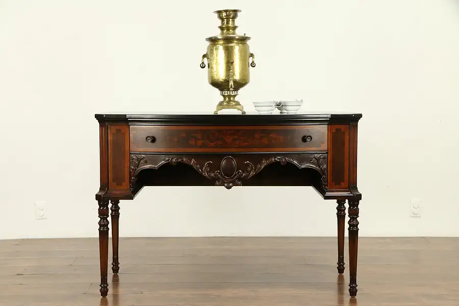 Main image of Walnut Antique Hunt or Sideboard Hall Console, Hand Painted, Signed Batik