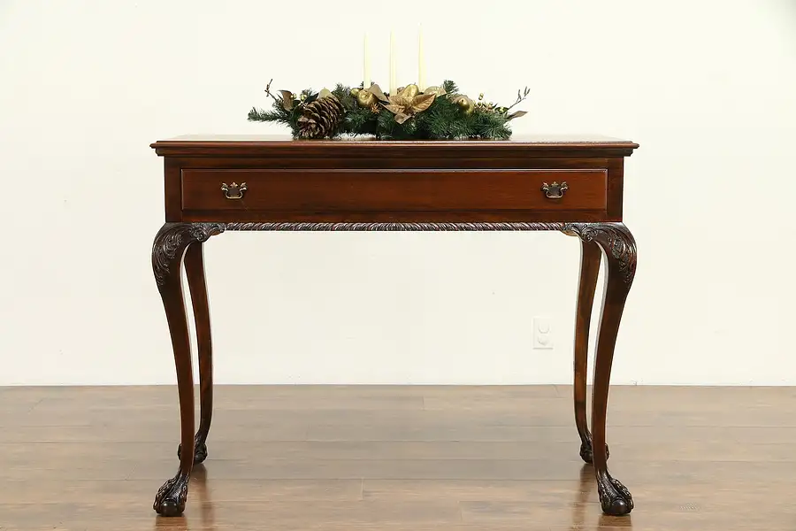 Main image of Georgian Design Vintage Mahogany Hall Console Table or Server, Claw Feet