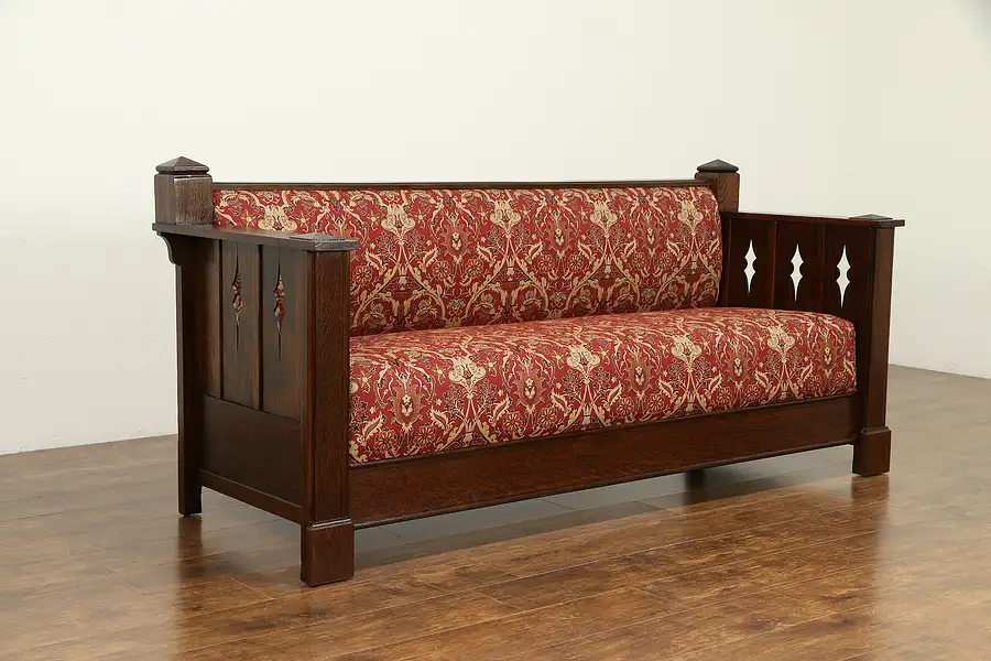 Main image of Arts & Crafts Mission Oak Antique Craftsman Sofa, New Upholstery